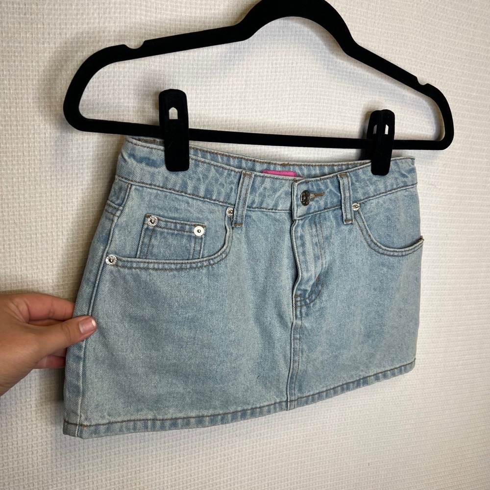 Edikted Light Wash Denim Mini Skirt 100% Cotton Size XS Blue Y2K Style
